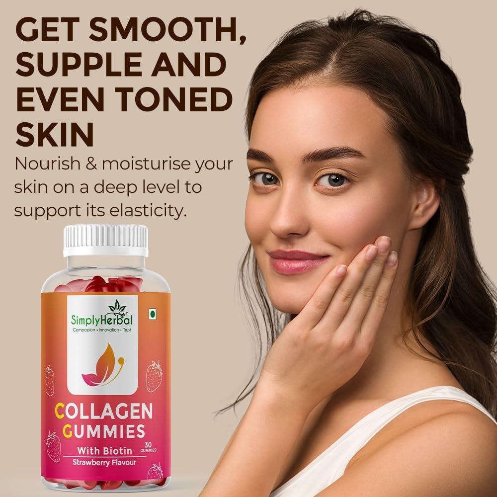 Simply Herbal Collagen Gummies with Biotin Strawberry - 30 Gummies