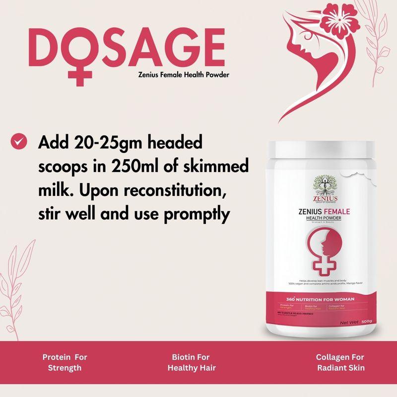 Zenius Female Health Powder - Women Protein Supplements for Protein, Women's Health, and Immunity - 500gm Powder