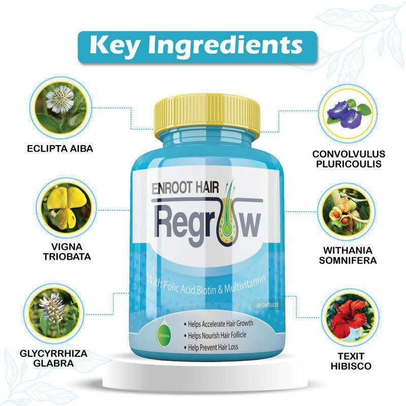 Divya shree Enroot Regrow Hair Capsule Helps Accelerate Hair Growth, Nourish Hair Follicle, Hair Growth Treatment 60 Capsule, Jeevan Care Ayurveda