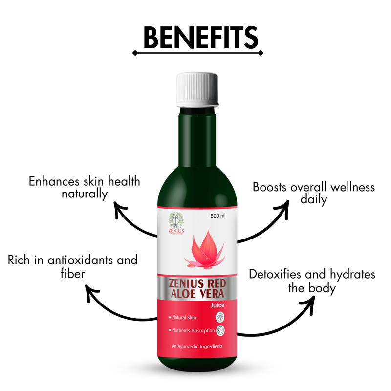 Zenius Red Aloe Vera Juice - for Skin Health, Digestion, and Overall Wellness - 500ml Juices