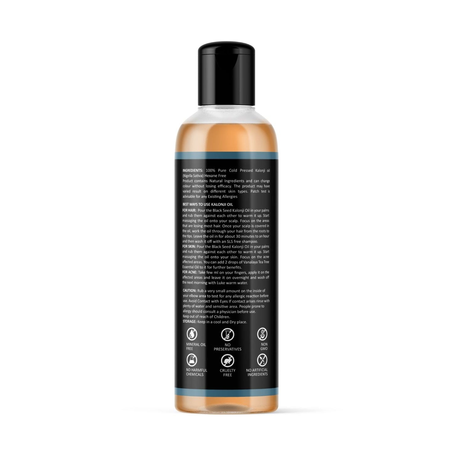Vanalaya Pure Cold Pressed Kalonji Oil, Black Seed Oil For Hair Growth & Skin Care No Mineral Oil, No Silicones 200ml