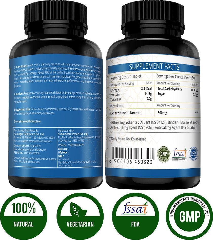 Simply Herbal L-Carnitine 500mg Tablet - 60 Tablets