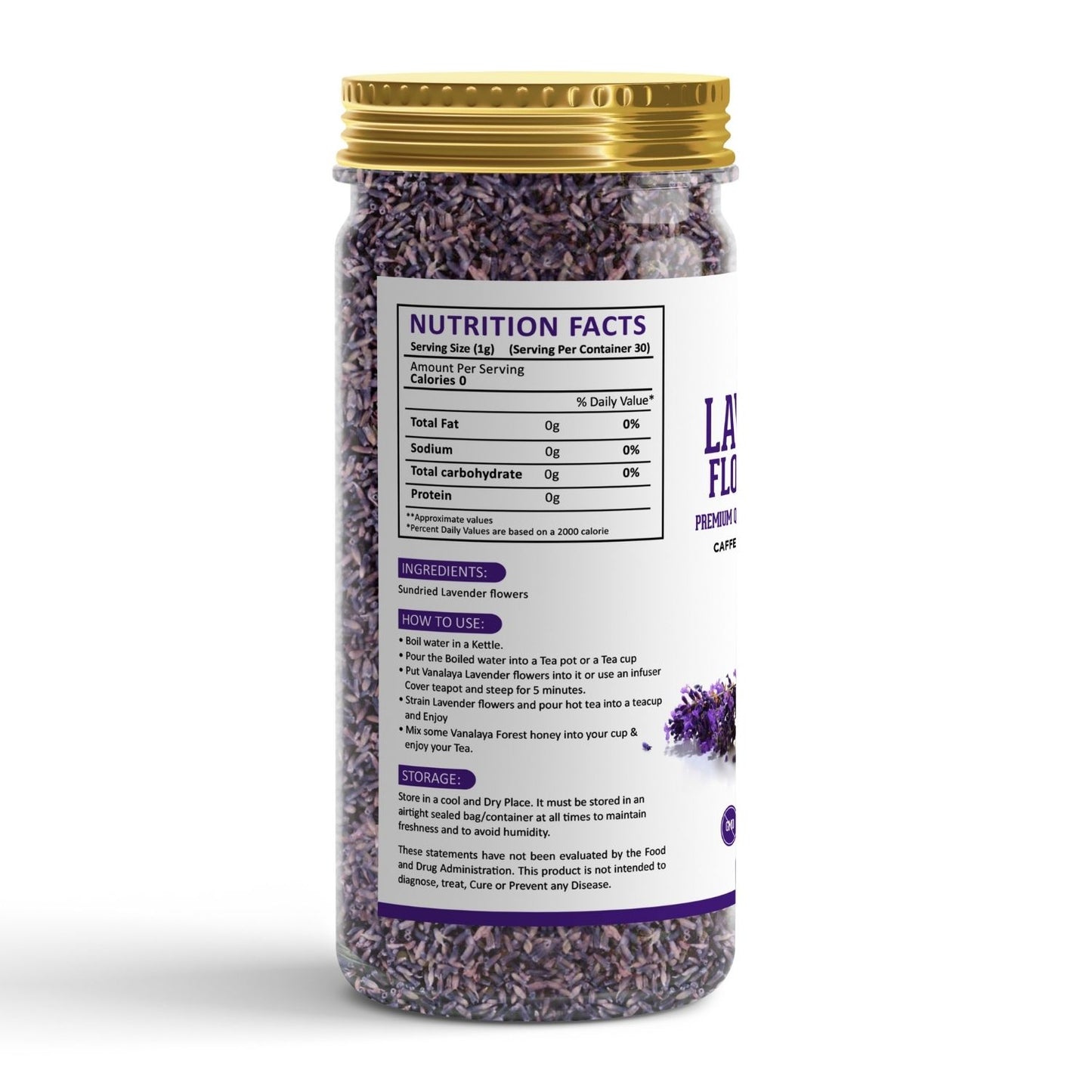 Vanalaya Organic Lavender Flower Tea from Sun Dried Flowers For Stress Relief 30gm