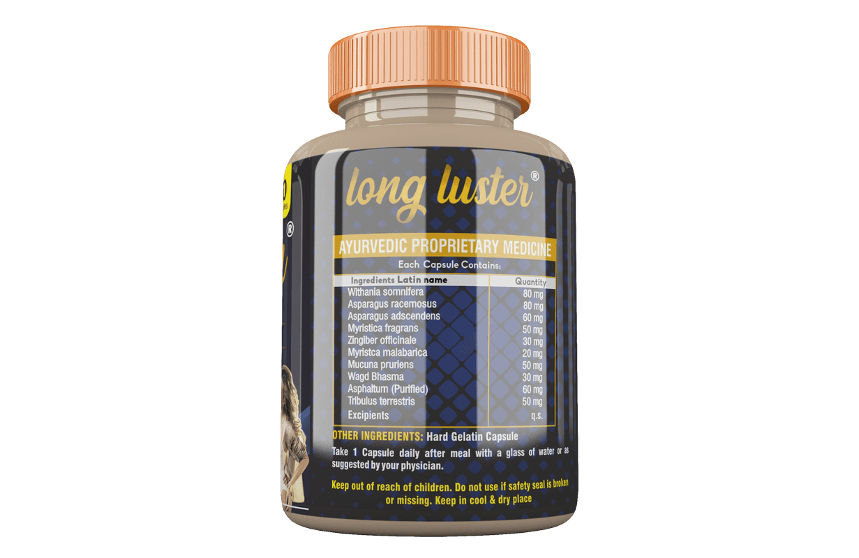 Divya Shree Long Luster Boost Testosterone Levels and Confidence | Relives Stress, Boosts Energy | Enhances Stamina | 60 Capsule Jeevan Care Ayurveda