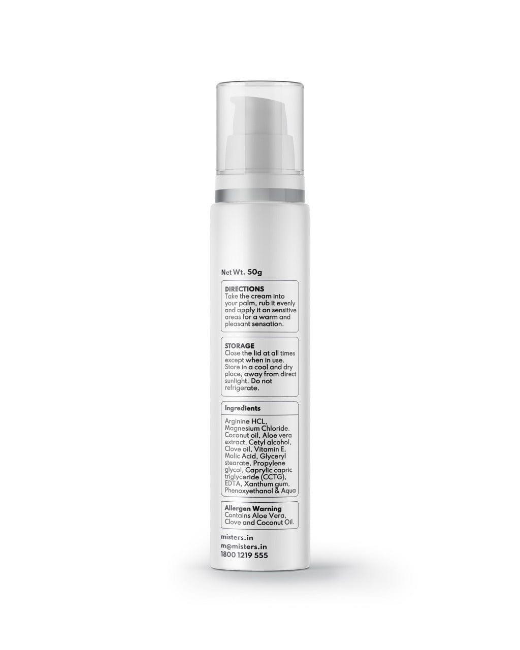 Misters Misters Enhance Intimate Moisturizer Cream with Aloe Vera & L-arginine and Clove Oil for Men - 50g