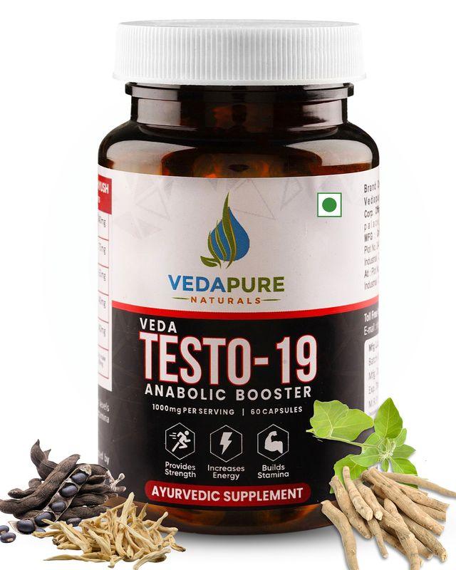 Vedapure Naturals Veda Testo-19 Capsules Anabolic Booster- Chota Gokhru, Shatavari, Safed Musli, Ashwagandha extracts - 60 Capsules