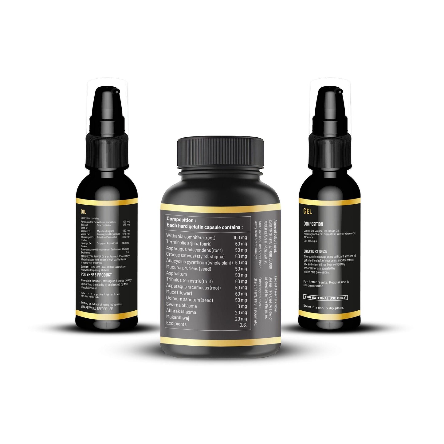 Zenius Xtra Power Kit for Men (60 Capsules + 50mL Gel + 50ml Oil)