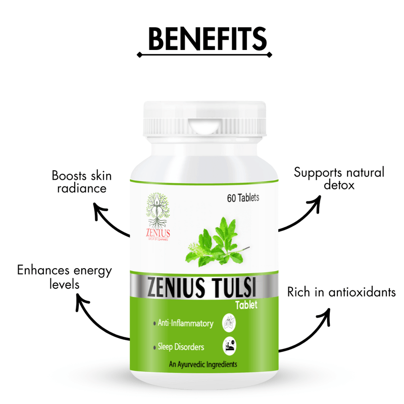 Zenius Tulsi Tablets - Natural Immune Booster with Stress Relief Properties, Supports Respiratory Health - 60 Tablets