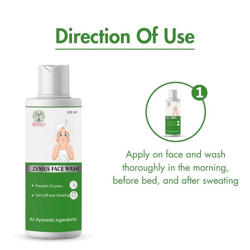 Zenius Face Wash - Gentle Herbal Formula for Cleansing, Hydration, and Skin Glow - 200ml Liquid