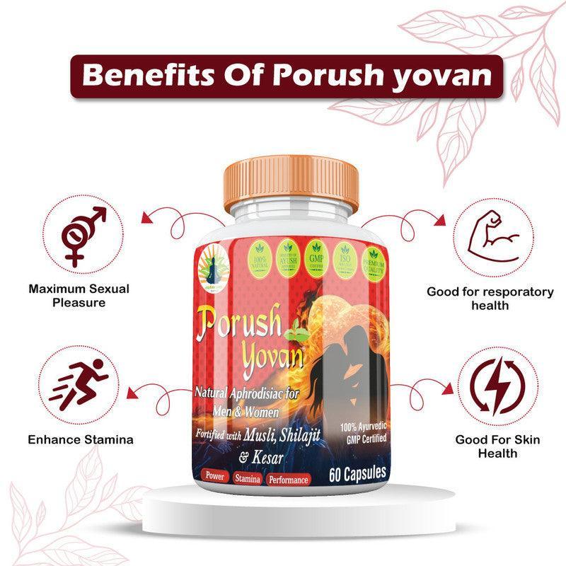 Divya Shree Porush Yovan Capsule for Enhance Your Sexual Desire, Sex Time Badhane Ki Dawa, Boost Testosterone Levels 60 Capsule, Jeevan Care Ayurveda