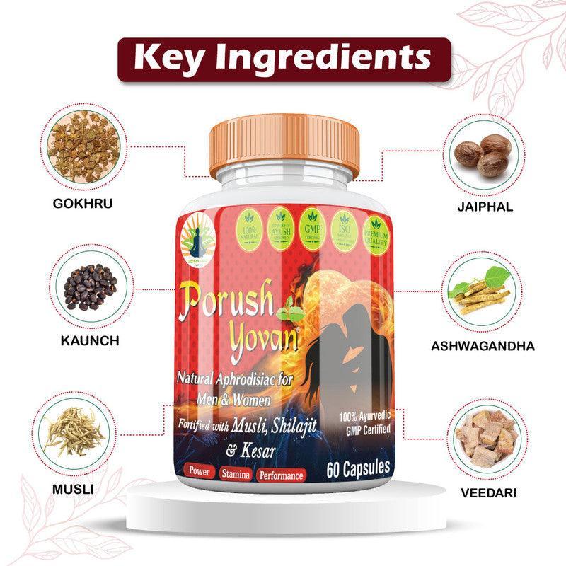 Divya Shree Porush Yovan Capsule for Enhance Your Sexual Desire, Sex Time Badhane Ki Dawa, Boost Testosterone Levels 60 Capsule, Jeevan Care Ayurveda