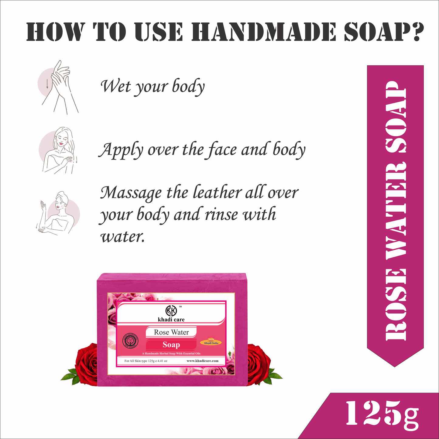 Khadi Care Herbal Rose Water Soap - 125g