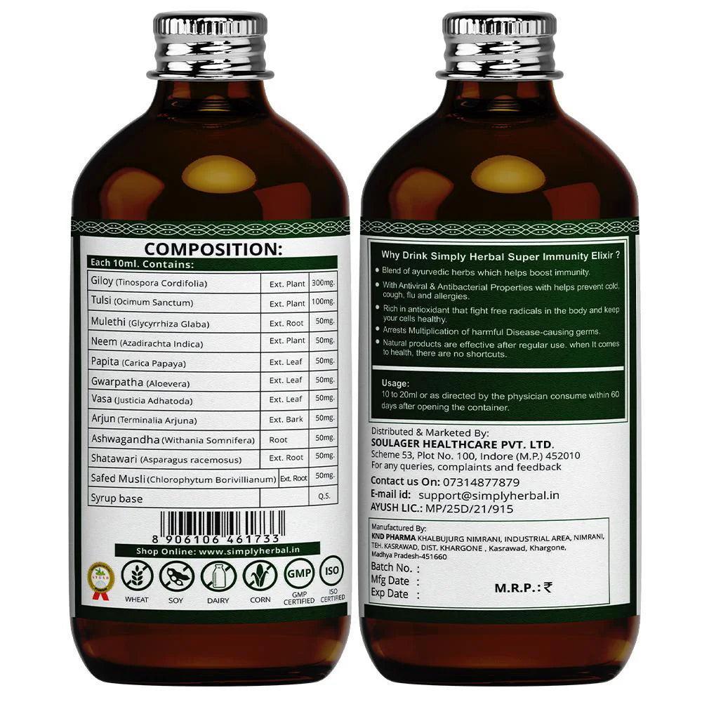 Simply Herbal Super Immunity Elixir Enriched with Giloy, Tulsi, Neem, Papita & Ashwagandha (Pack of 2 & 3)