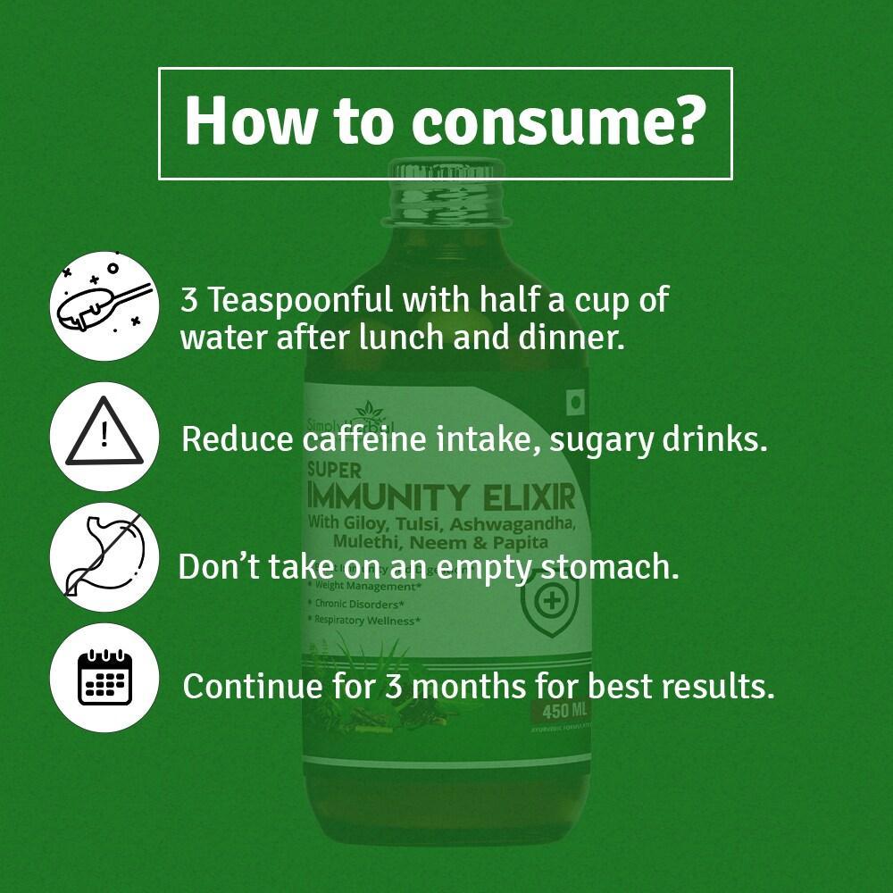 Simply Herbal Super Immunity Elixir Enriched with Giloy, Tulsi, Neem, Papita & Ashwagandha (Pack of 2 & 3)