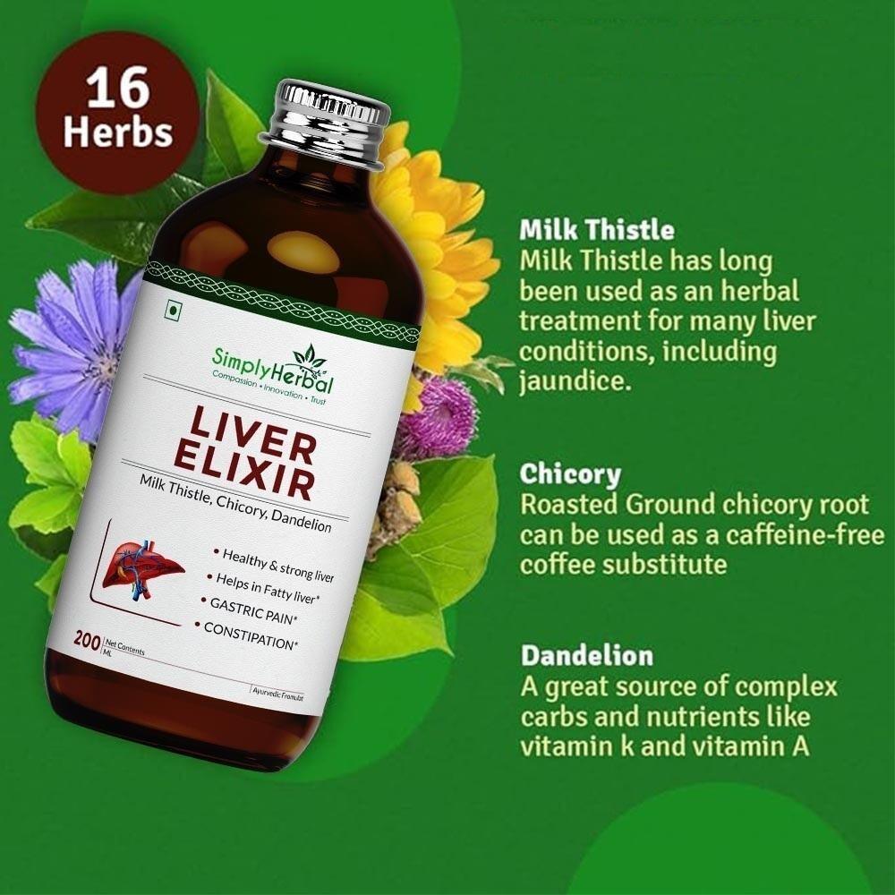 Simply Herbal Super Liver Elixir Enriched With Milk Thistle,Chicory for Strong & Healthy Liver - 200ml Elixir - Pack of 2