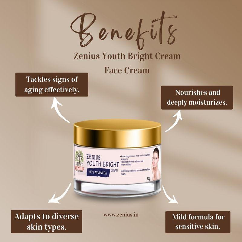 Zenius Youth Bright Cream - Skin Brightening Cream for Youthful Glow and Skin Care - 30gm Cream