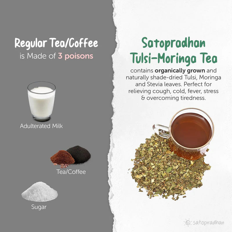 Satopradhan Tulsi Moringa Tea 25g - Caffeine-Free Herbal Tea for Cough, Cold, & Fever