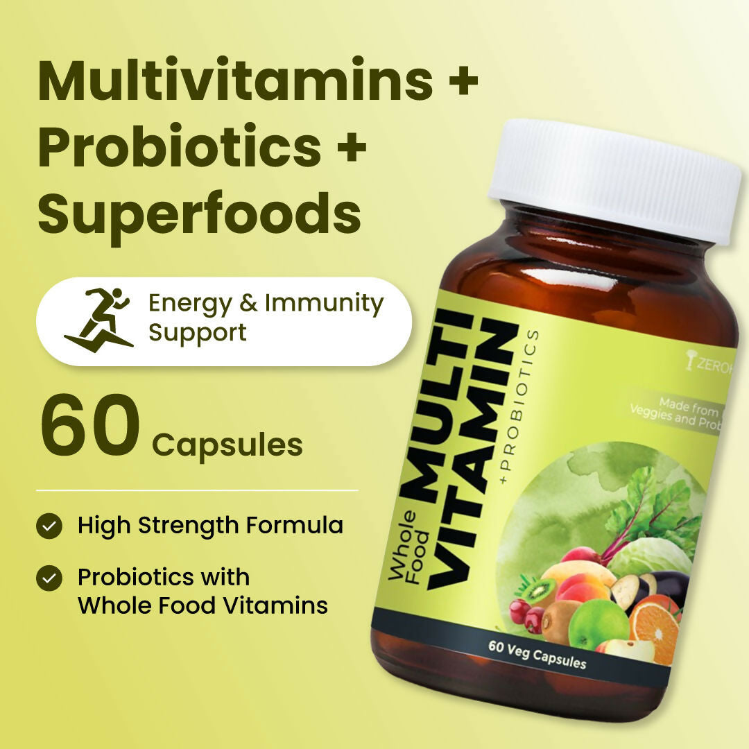 ZEROHARM Multivitamins + Probiotics Capsule With A, B , D & E Vitamins, Prebiotics for Energy, Gut Health, Digestion for Men & Women - 60 Veg Capsule