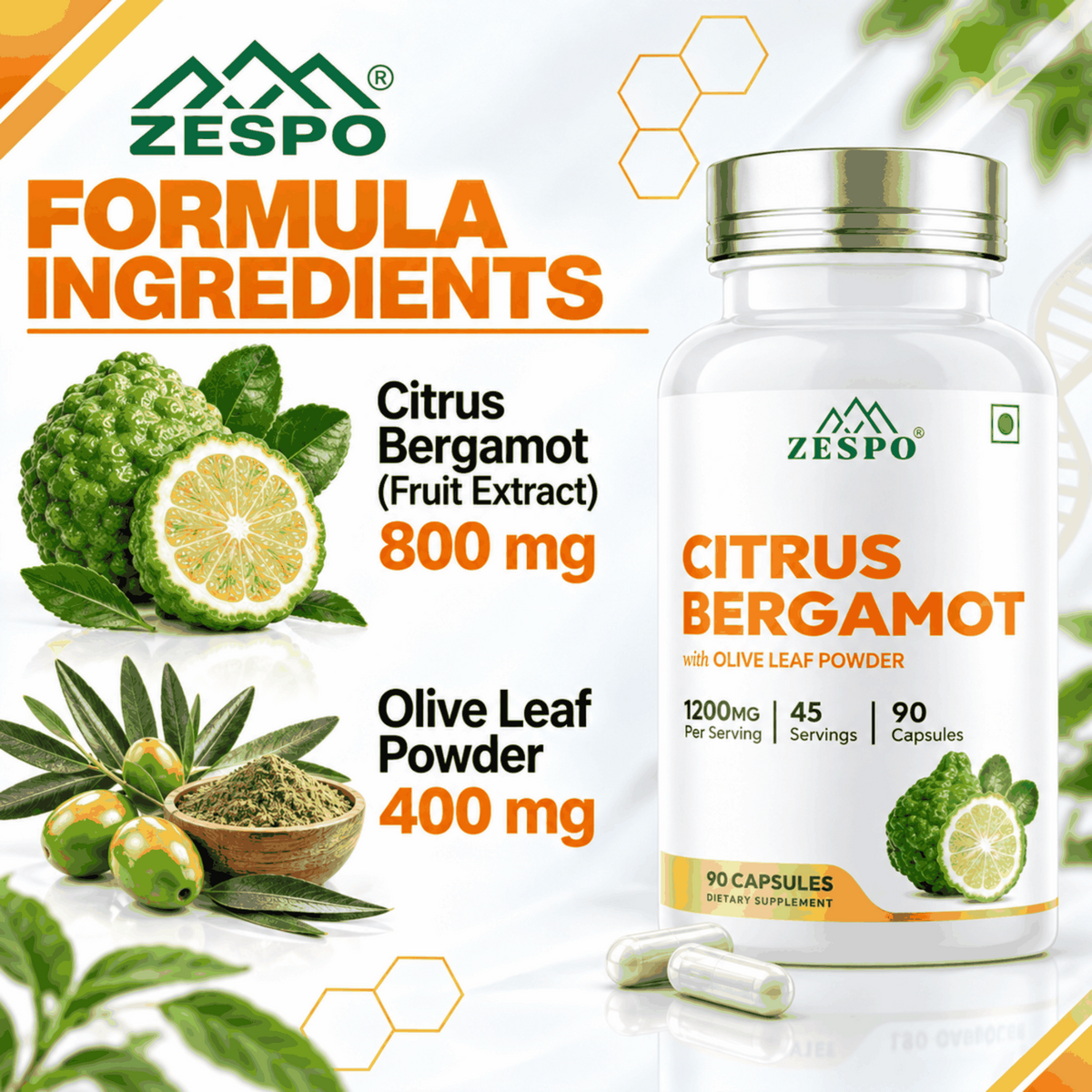 Zespo Citrus Bergamot 1200 mg with Olive Leaf – 90 Capsules