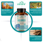 Zespo Sea Moss Complex 3 in 1 – 650 mg Per Capsule with Irish Sea Moss, Bladderwrack & Burdock Root Powder – Supports Energy, Immunity, Natural Detox – 60 Capsules