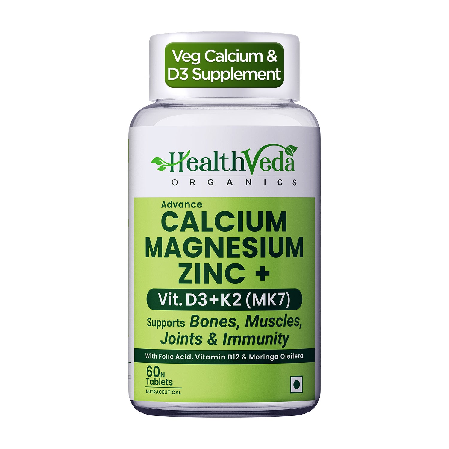 Health Veda Organics Calcium Magnesium Zinc with D3 & B12 Tablets - (60 Tablets)