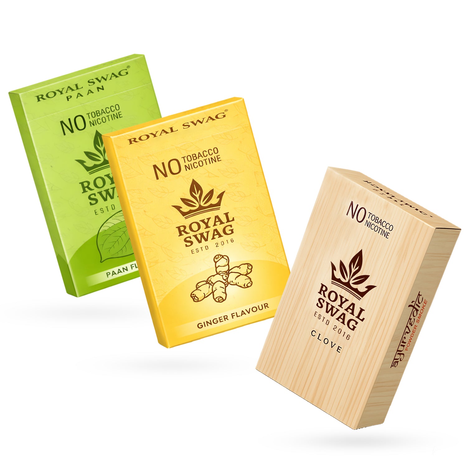 Royal Swag Herbal Cigarettes Variety Pack (Ginger, Clove, Paan) - (30 Sticks - 3 Pack)