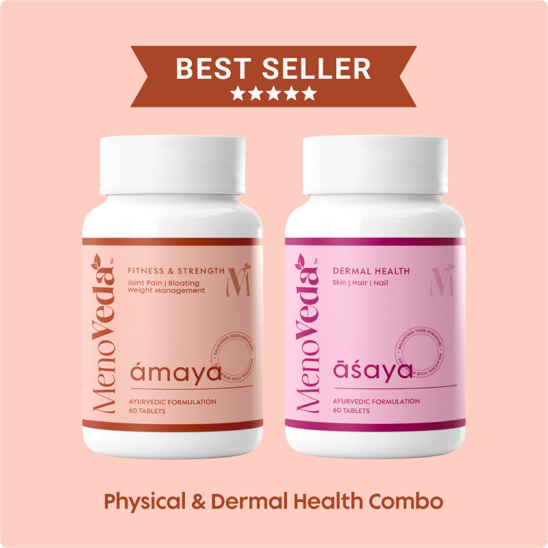 Menoveda Amaya + Asaya Combo For Fitness, Strength, Hair, Nail and Skin Health Balances Hormone Naturally | Helps Managing Weight Gain, Sleep Issues, Hair fall, Skin Dryness | 1 Month kit