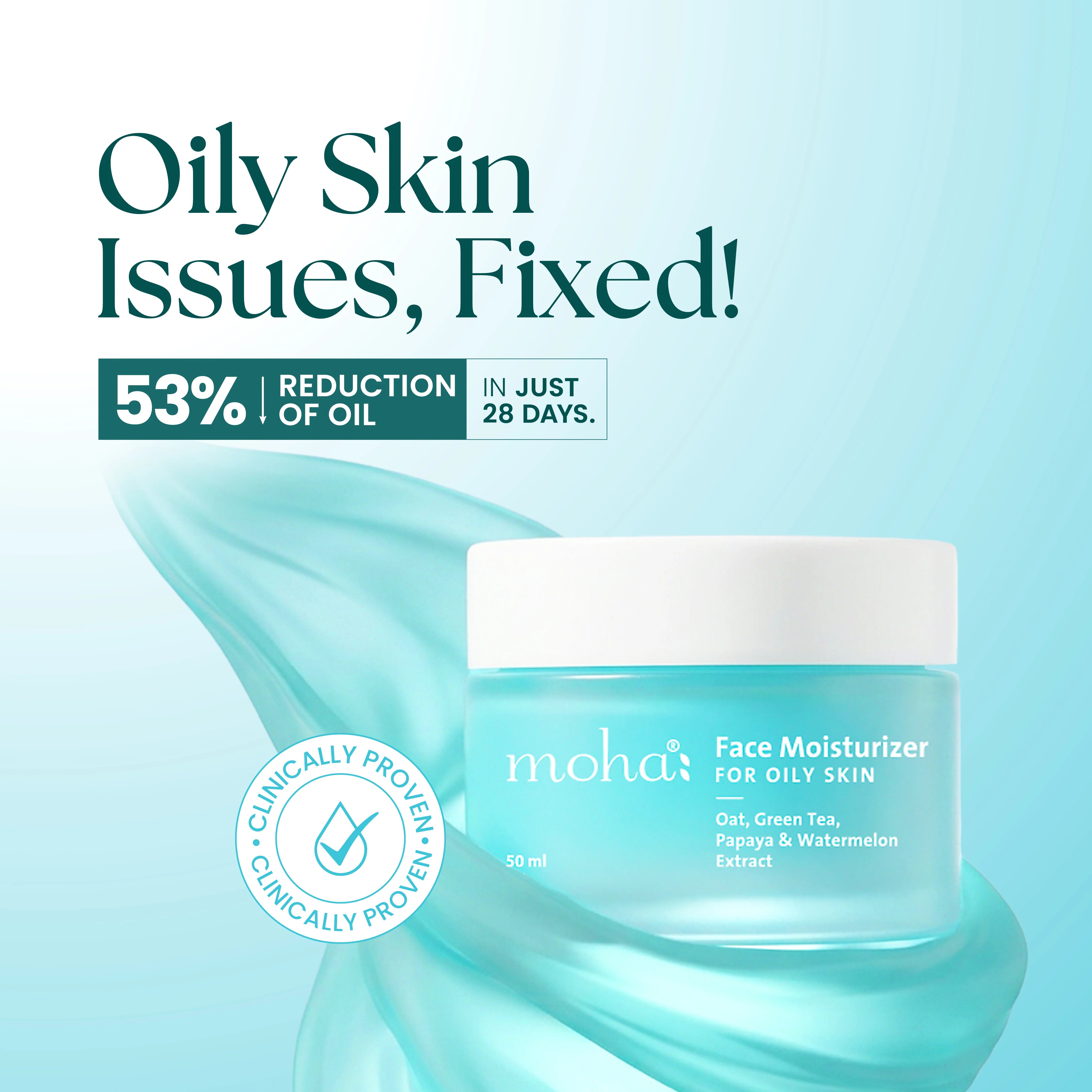 Moha Face Moisturizer for Oily Skin 100ml - Non-Comedogenic Matte Gel Cream