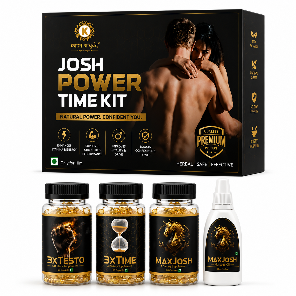 Josh Power Time Kit for Men | 30 Days Wellness Kit | Herbal Wellness Support Formula | Premium Daily Care Kit