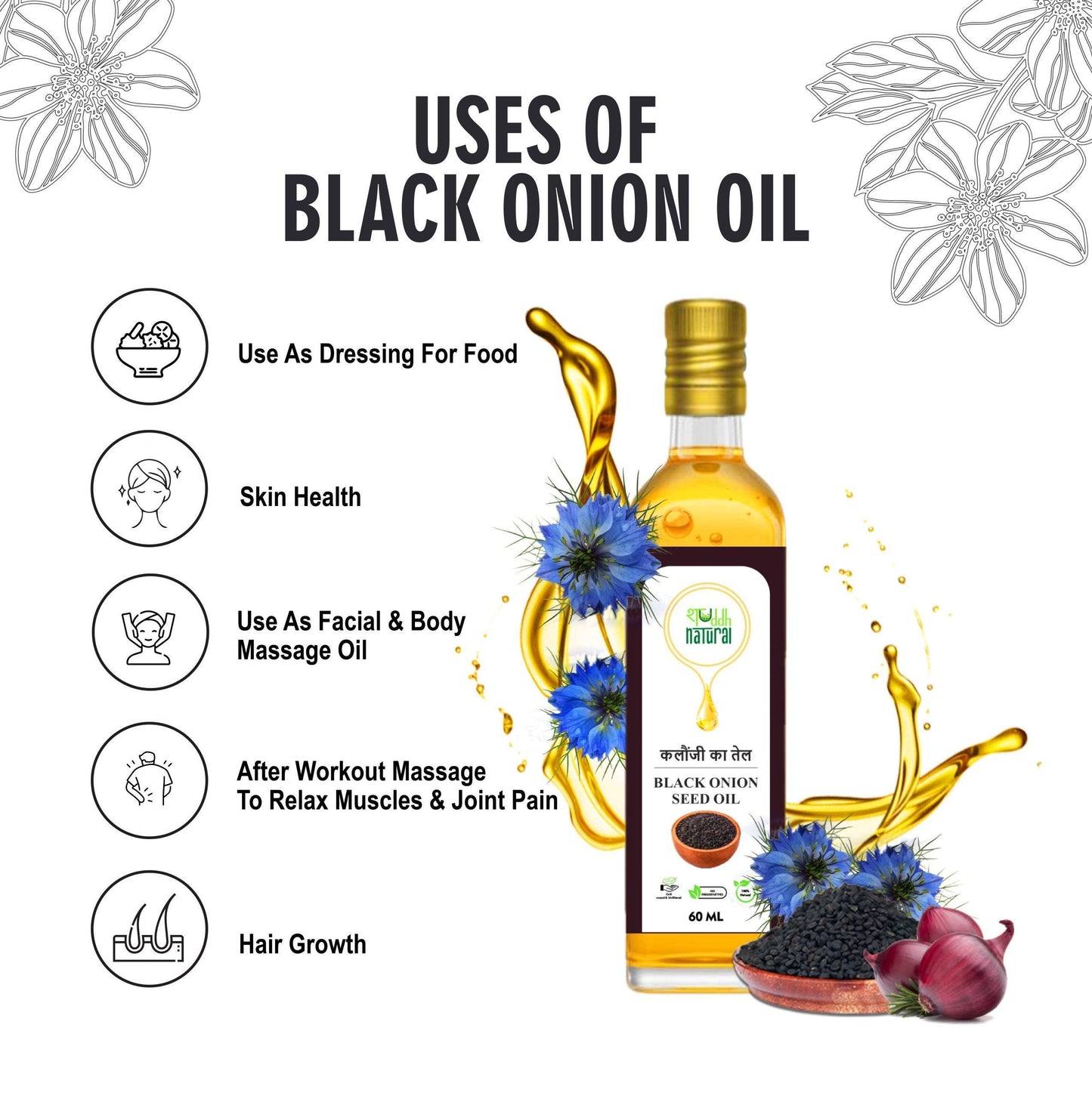 Shuddh Natural Black Onion Seed Oil I Control Hair Fall | Acne Treatment I 60ML