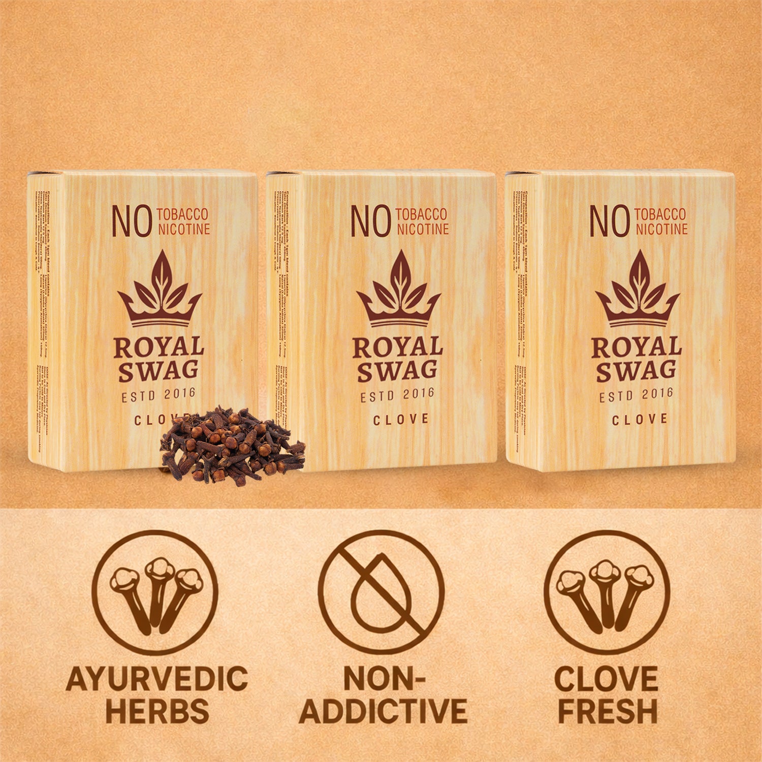 Royal Swag Herbal Cigarettes Clove Flavour - Tobacco Free (60 Sticks - Pack of 3)