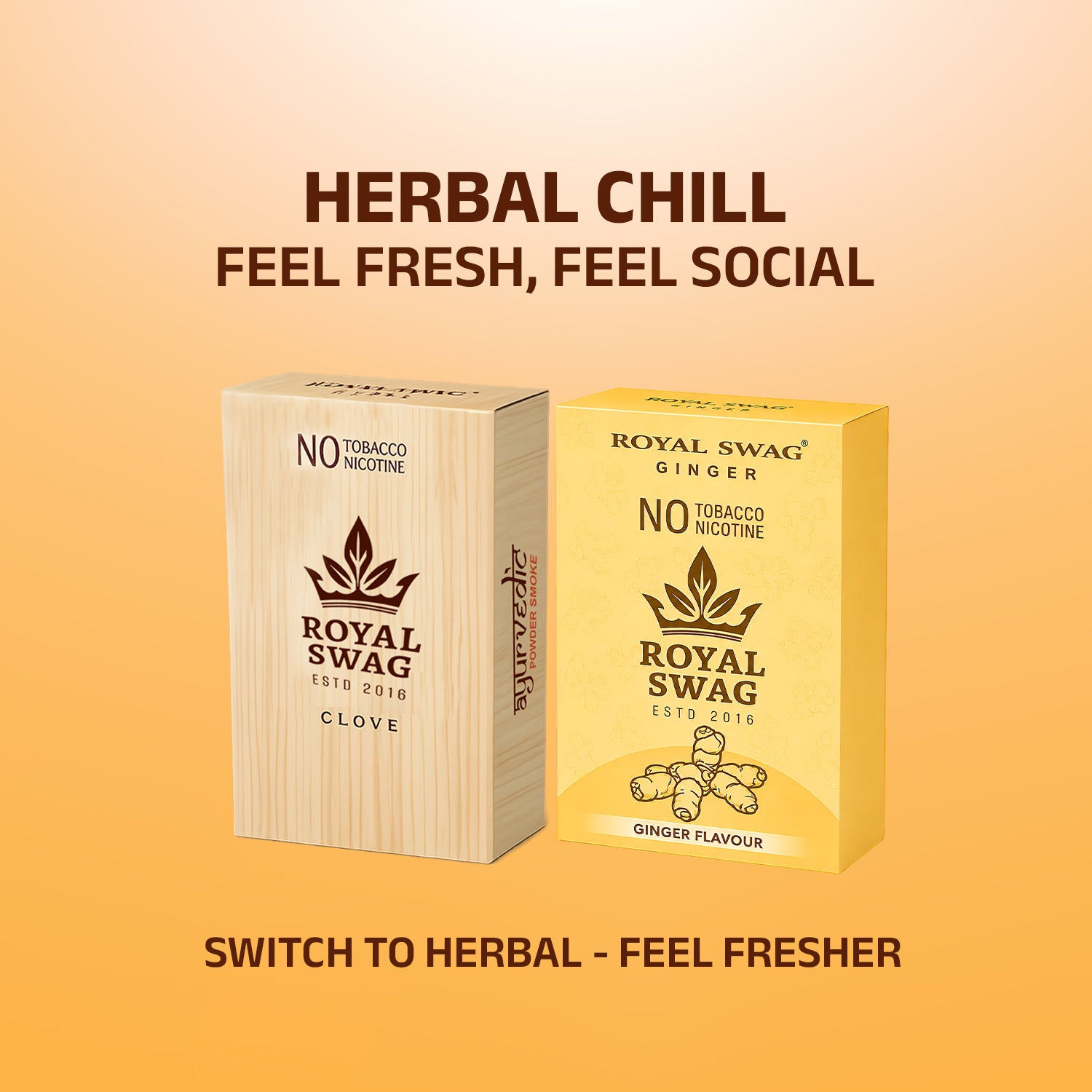 Royal Swag Herbal Cigarettes Ginger & Clove - Tobacco & Nicotine Free (Pack of 20)