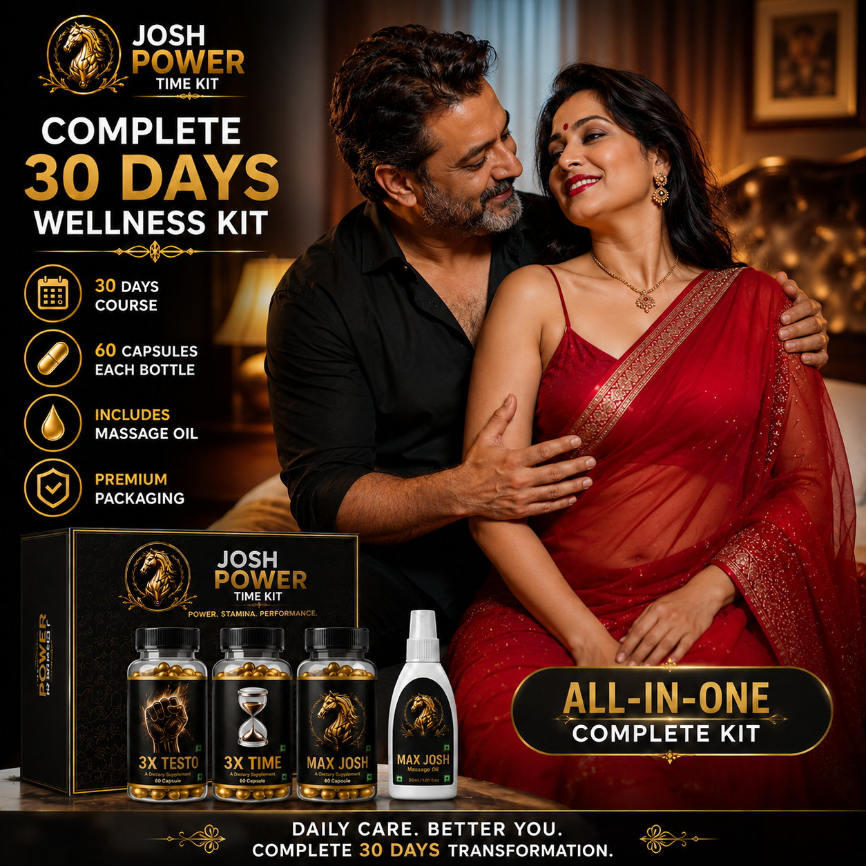 Josh Power Time Kit for Men | 30 Days Wellness Kit | Herbal Wellness Support Formula | Premium Daily Care Kit