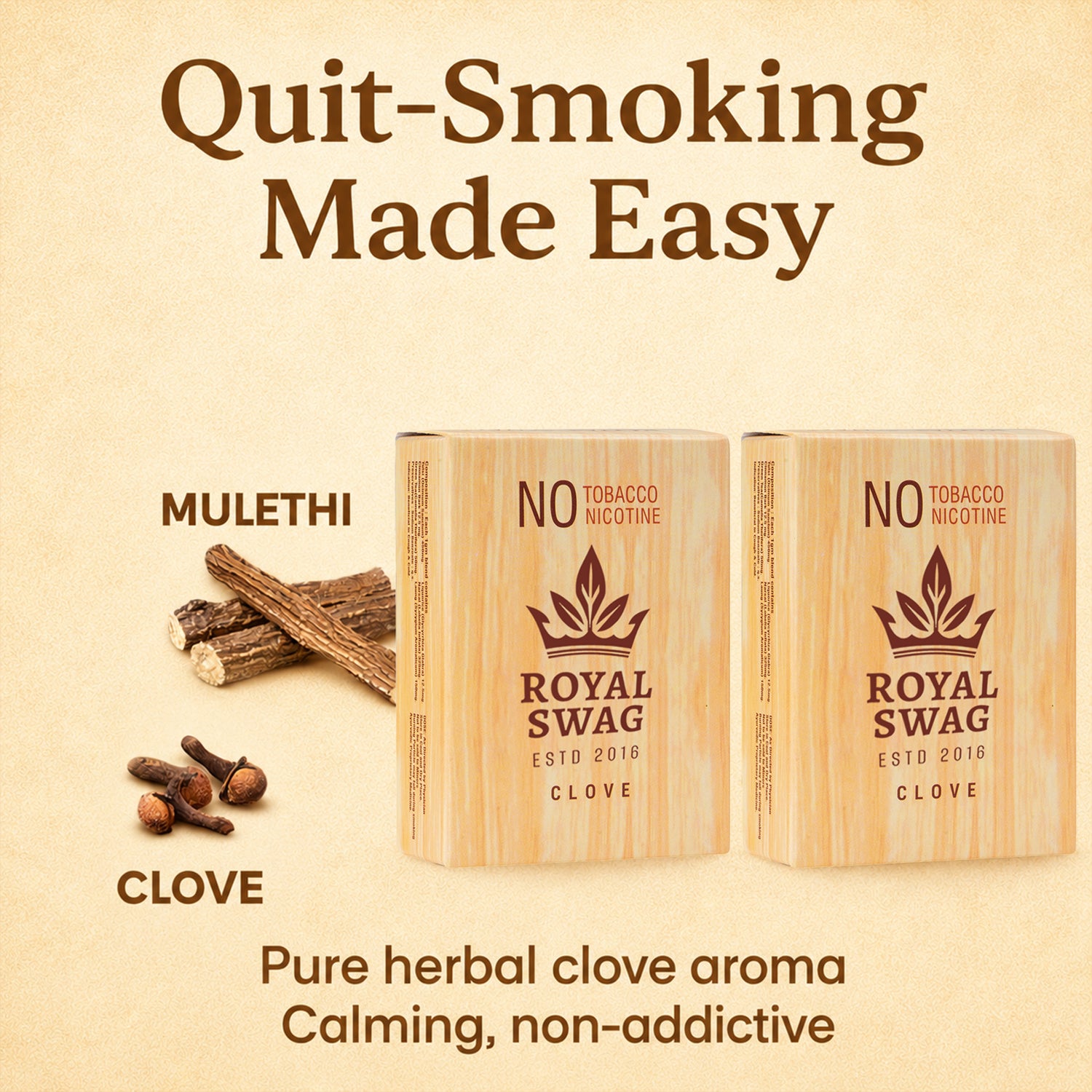 Royal Swag King Size Herbal Cigarettes Clove Flavour - Tobacco Free (40 Sticks)