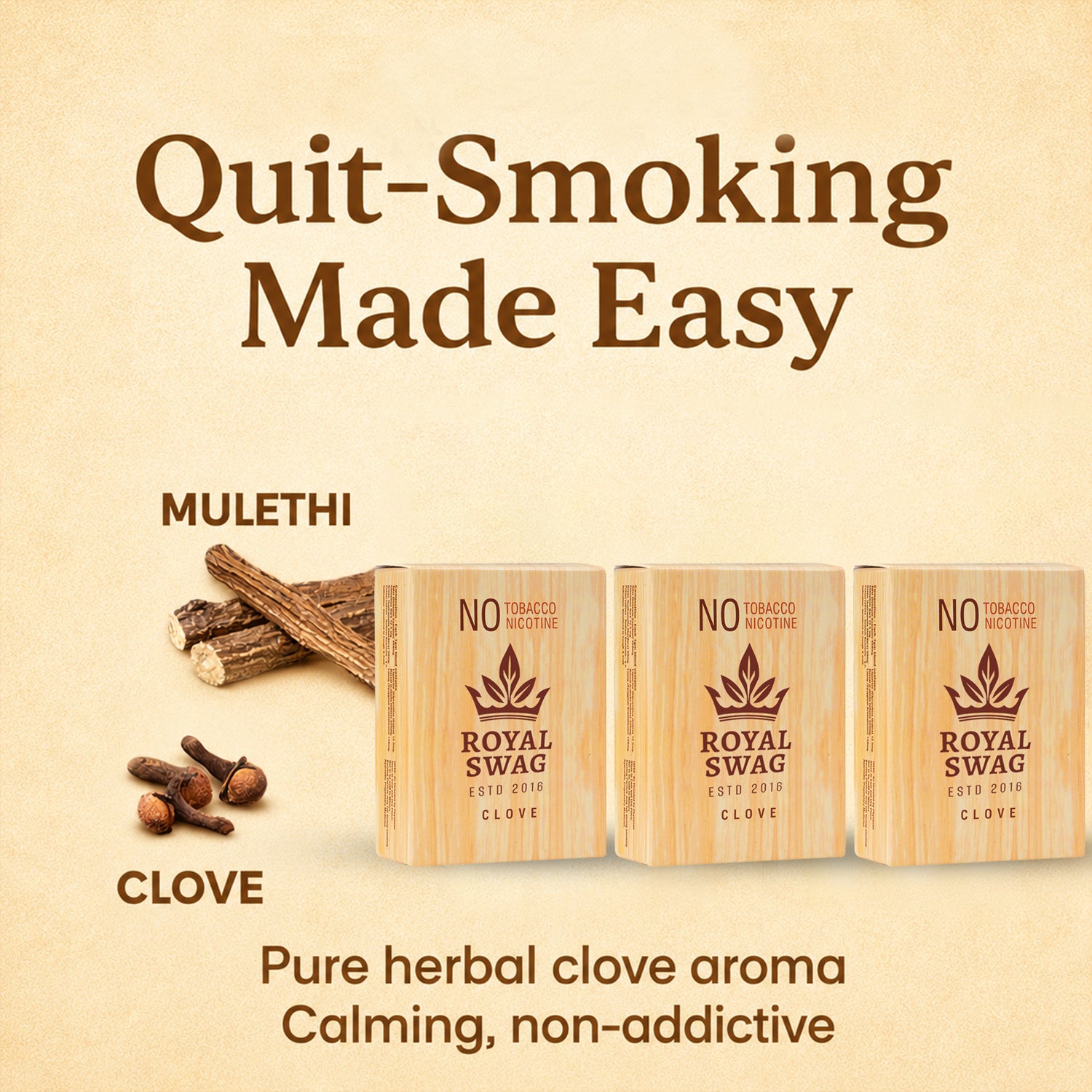 Royal Swag Herbal Cigarettes Clove Flavour - Tobacco Free (60 Sticks - Pack of 3)