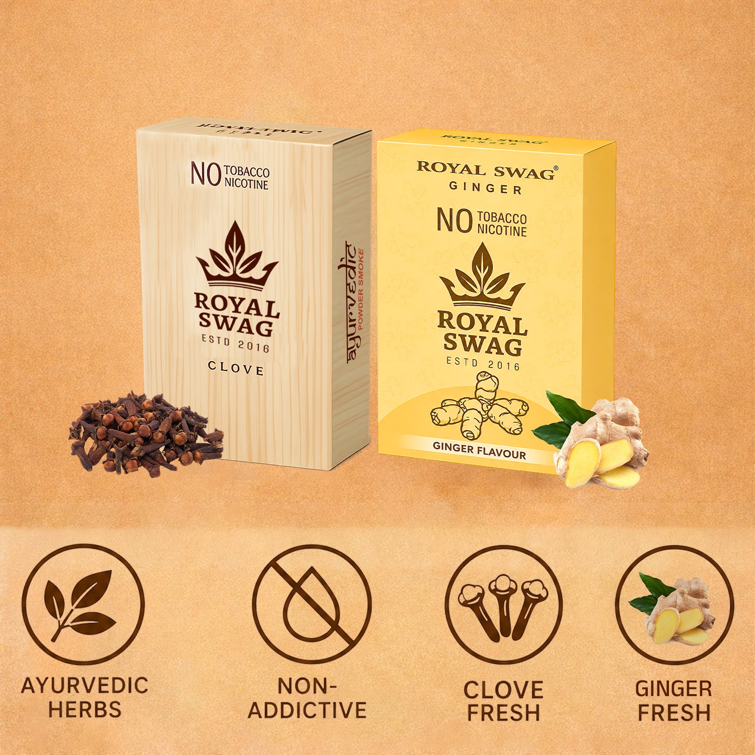 Royal Swag Herbal Cigarettes Ginger & Clove - Tobacco & Nicotine Free (Pack of 20)