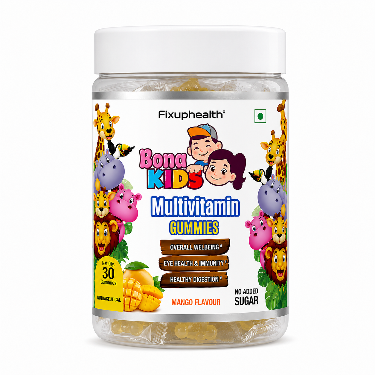 Fixuphealth Multivitamin Gummies for Kids with 12 Vitamins & Minerals, Vitamin C, Iron, Zinc, Magnesium & Vitamin D2 | Gummy Bear Multivitamin for Kids 2-6 Years | Mango Flavored 30 Gummies