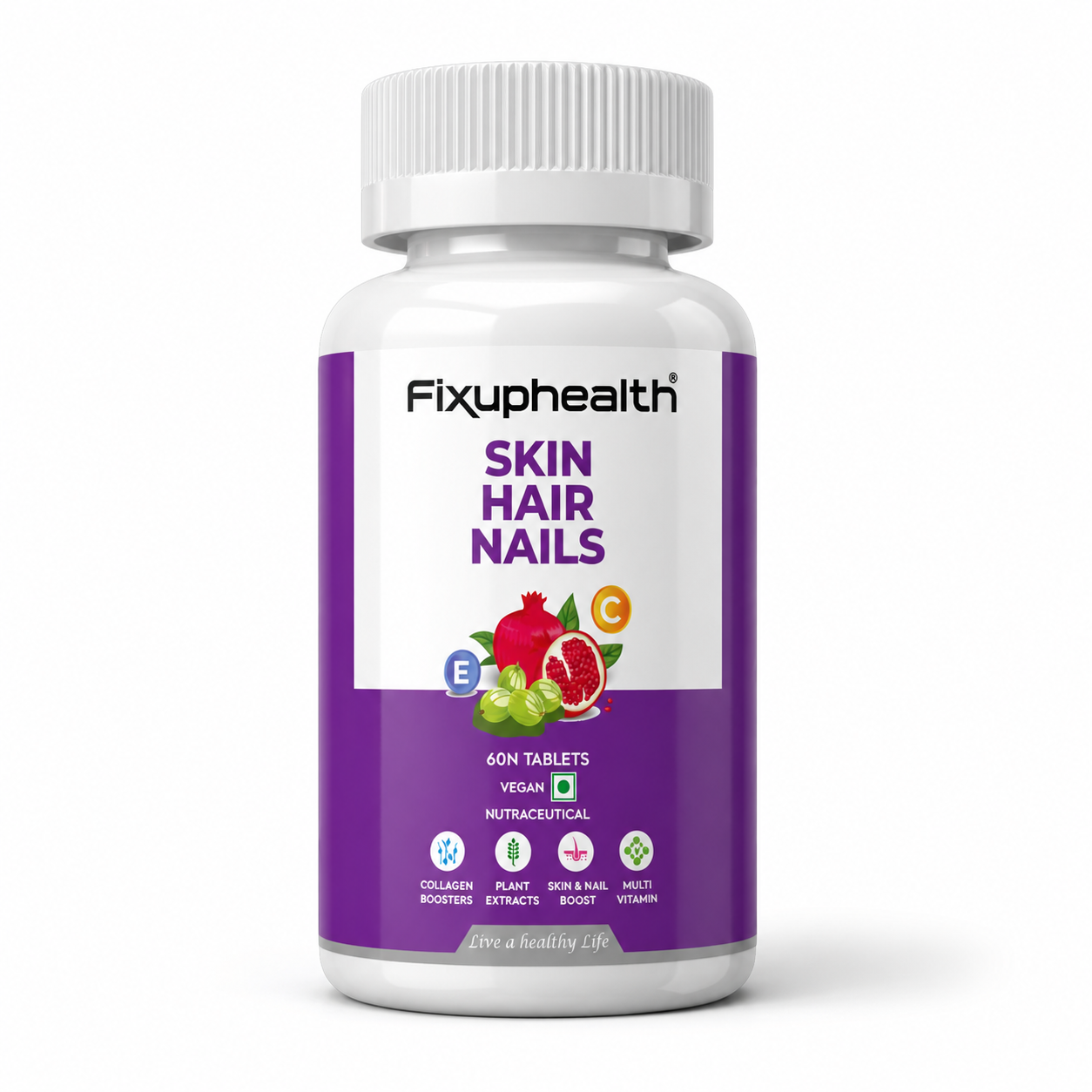 Fixuphealth Hair Skin Nails Supplement | Biotin Tablets for Hair Growth with Glutathione, Vitamin B12 & Pomegranate Extract | Hair Vitamins for Men & Women | Healthy Hair, Skin & Nails | 60 Tablets