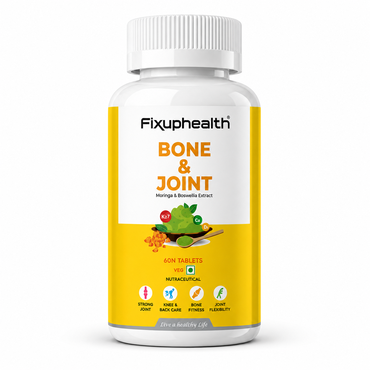 Fixuphealth Calcium Citrate Malate Tablets with Magnesium, Zinc, Vitamin D2, K2, Moringa & Boswellia Serrata | Bone & Joint Support Supplement for Men & Women | 60 Tablets