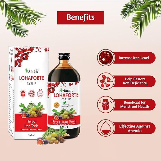 Ambic Lohaforte Syrup - Herbal Iron Tonic (500ml Each)