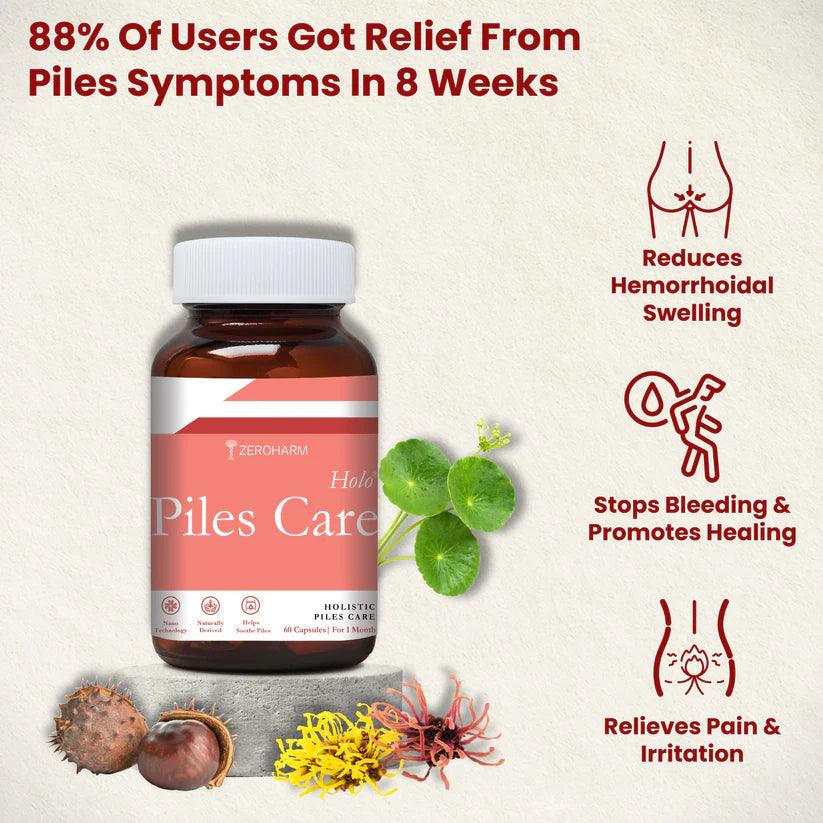 ZEROHARM Holo Piles Care - Natural Relief from Hemorrhoids - Helps Reducing Swelling - Nano Formulated 60 Capsules