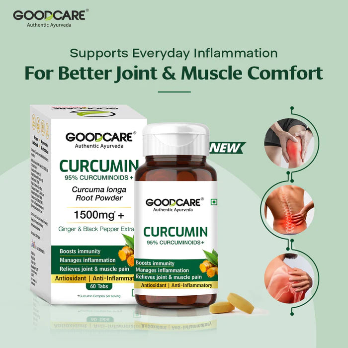 Goodcare Curcumin 1500mg + Tablet 60 Count | 95% Curcuminoids with Black Pepper & Ginger | Joint Comfort, Mobility & Immunity Support