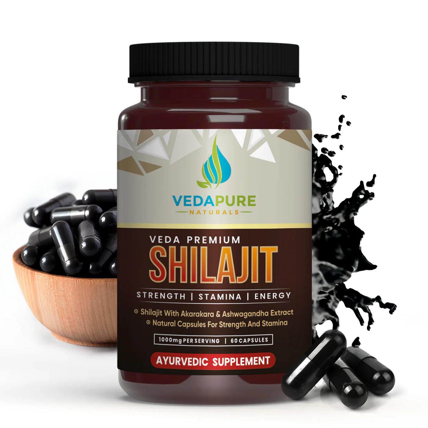 Vedapure Naturals Premium Shilajit Capsules with Safed Musli & Ashwagandha Extracts - 1000mg 60 Capsules