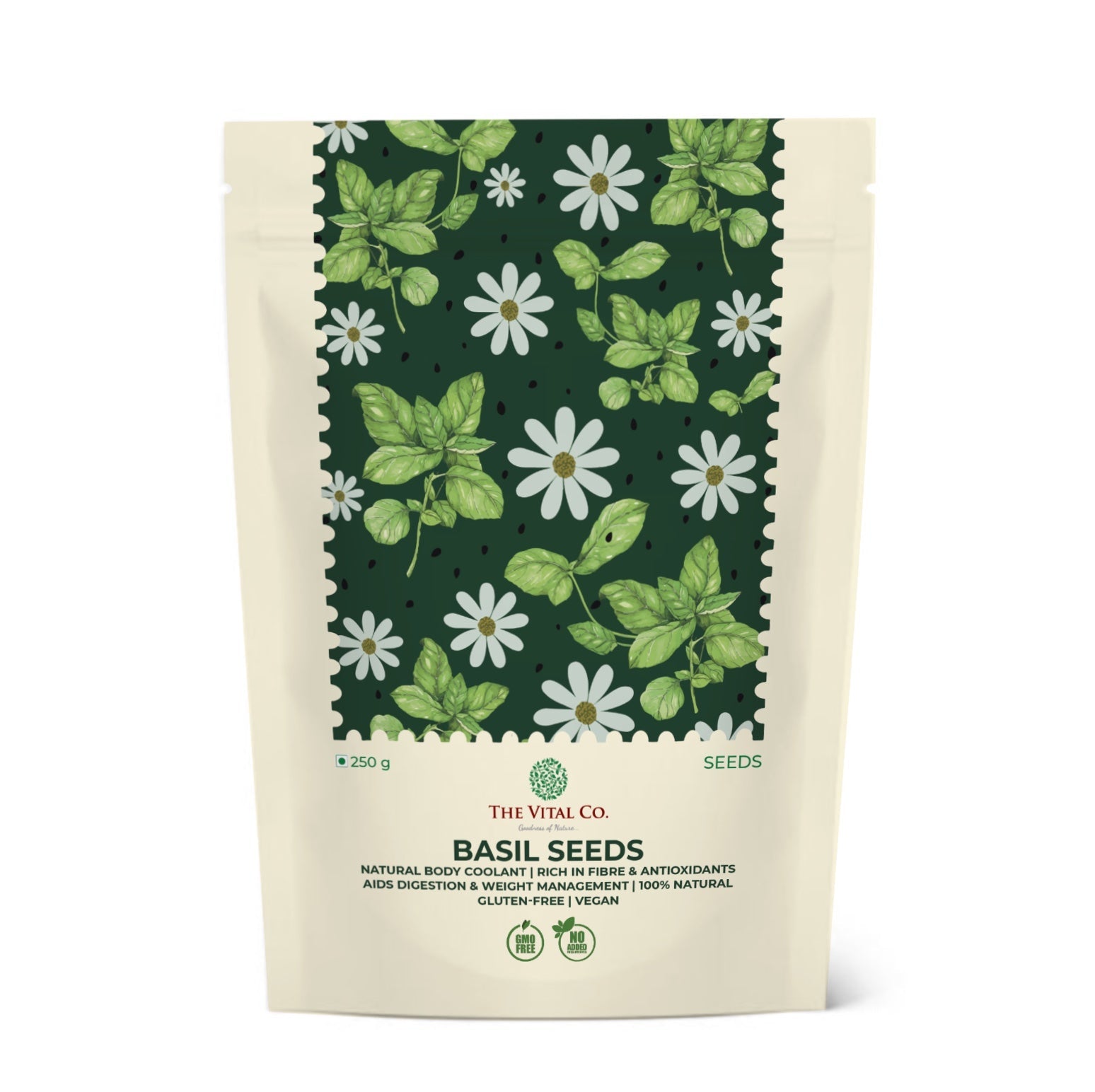 The Vital Co. Natural Basil Seeds (Tukmaria) | Sabja Seeds 250g | Fiber Rich Superfood for Falooda, Drinks & Desserts