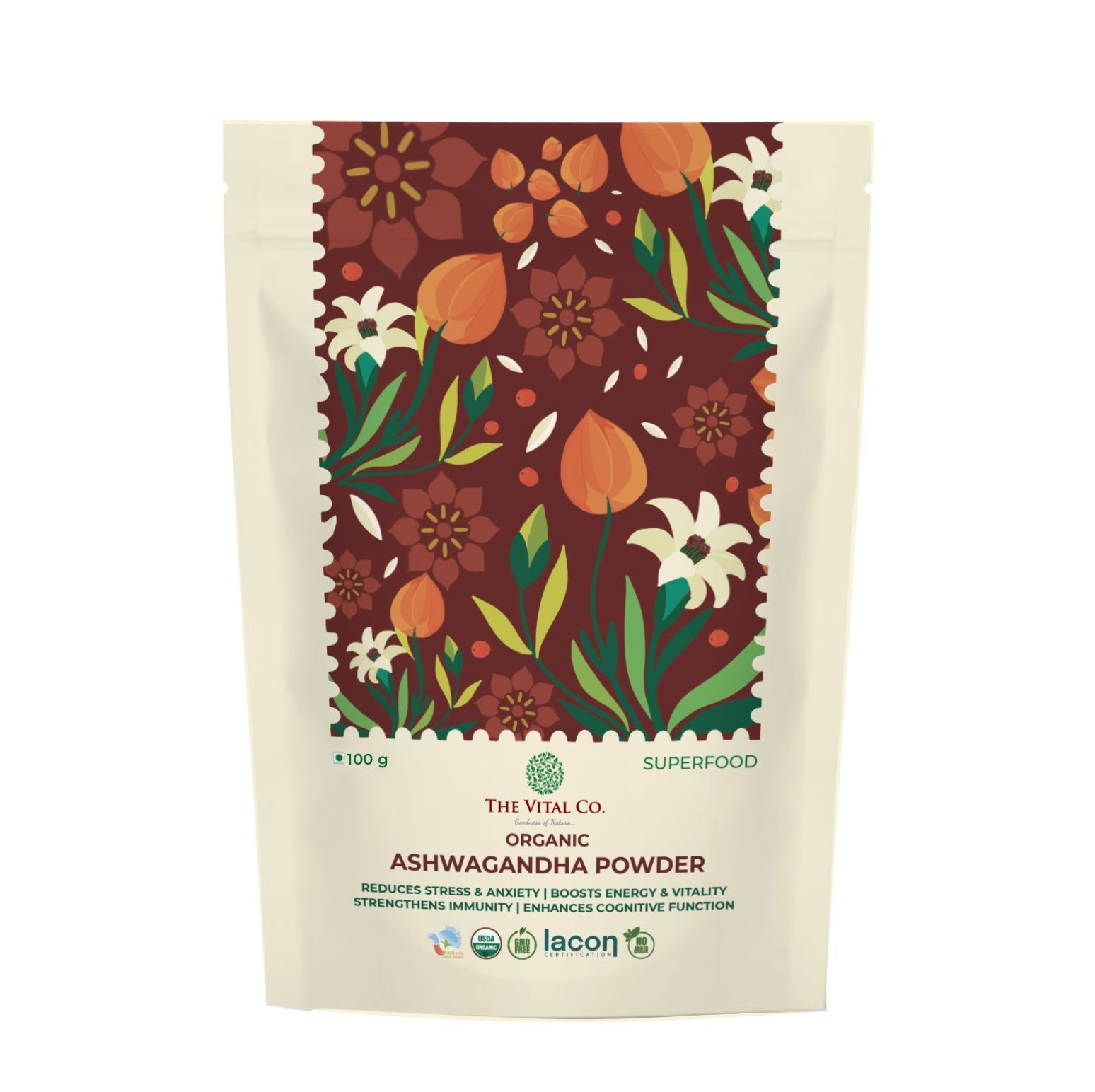 TheVital Co. Organic Ashwagandha Powder 100g | Superfood for Stress Relief Anxiety Control Energy Vitality Sleep Support Mental Focus Hormonal Balance Immunity Boost Natural Herbal Supplement