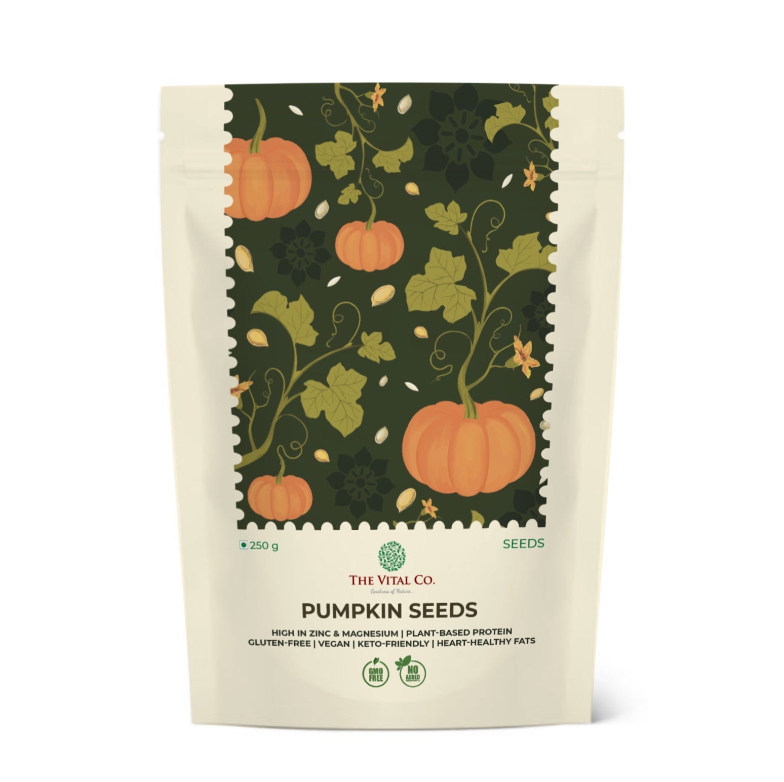 TheVital Co. Pumpkin Seeds - 250g | Raw Natural Pepitas | High Protein & Magnesium Rich | Gluten Free Vegan Keto Seeds | Healthy Snack, Smoothie & Salad Topping