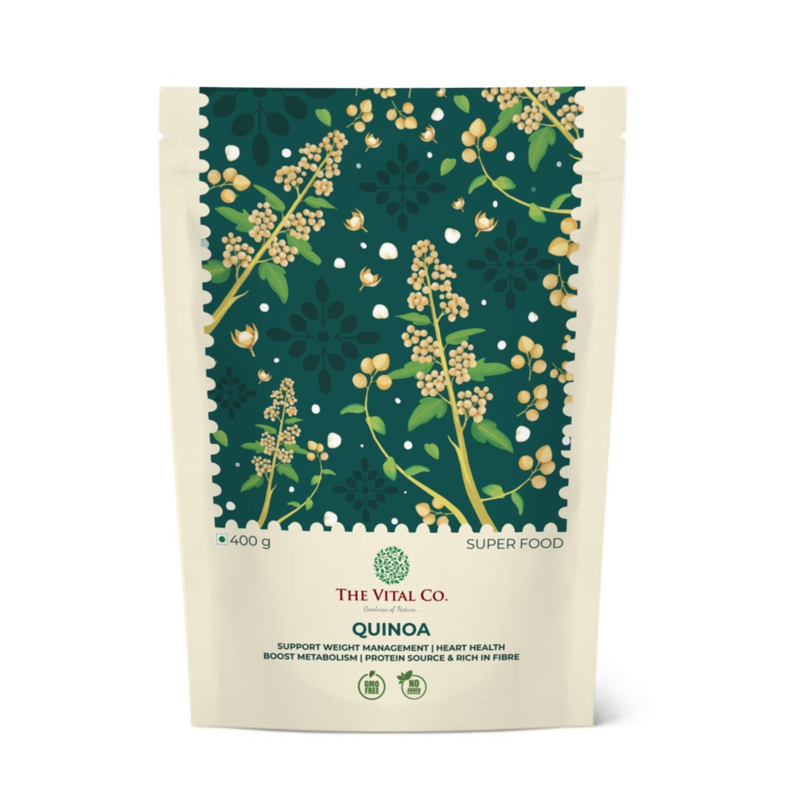 TheVital Co. Quinoa Seeds - 400g | Gluten Free Quinoa Grain | High Protein & Fiber Superfood | Vegan Plant Based Nutrition | Weight Management, Heart Health & Metabolism Support | Healthy Cooking Grain