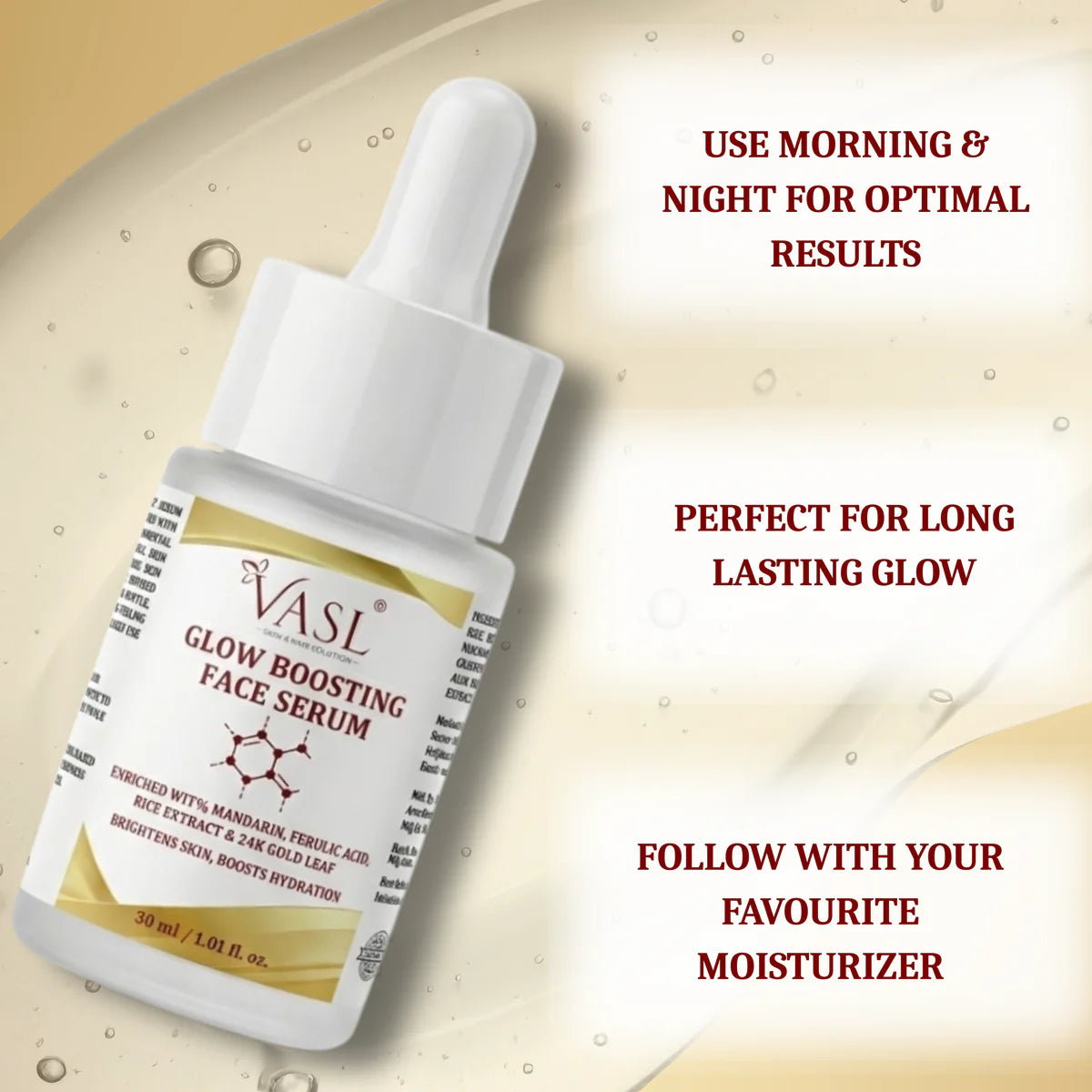 VASL Glow Boosting Face Serum - Brightening Mandarin & Ferulic Acid, 30ml