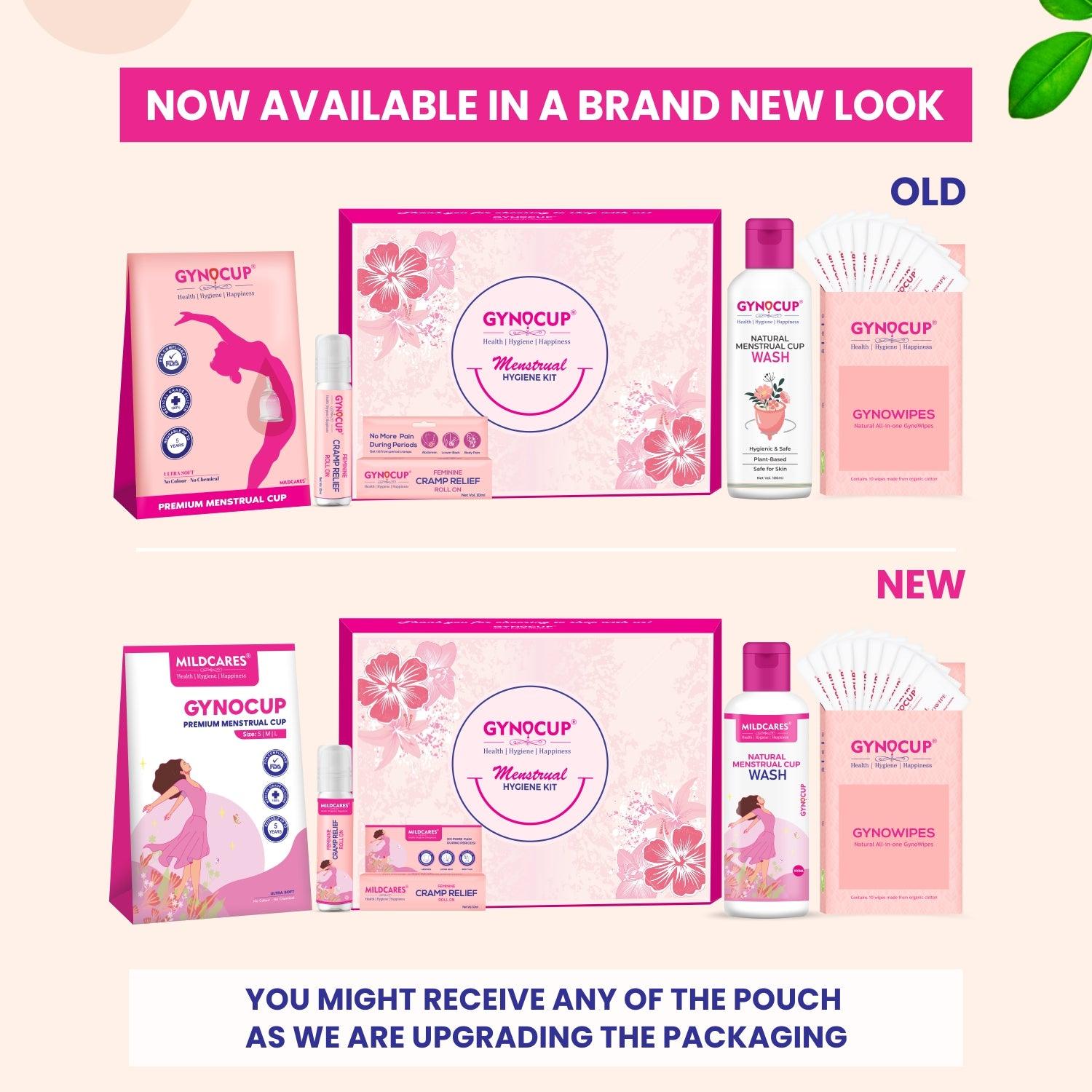 MildCares Menstrual Cup Kit for Women – Includes Menstrual Cup Wash (100 ml), Period Pain Relief Roll-On (10 ml), and Gynocup Wipes – Safe, Easy-to-Use, Comfortable, Eco-Friendly – (White)