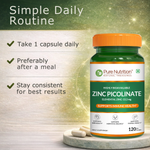 Pure Nutrition Zinc Picolinate | Zinc Supplements for Men & Women | Highly Bioavailable Elemental Zinc 13.2mg | Supports Immune Health, Skin, Hormonal Balance & Metabolism | Daily Zinc Supplement 120 Veg Capsules